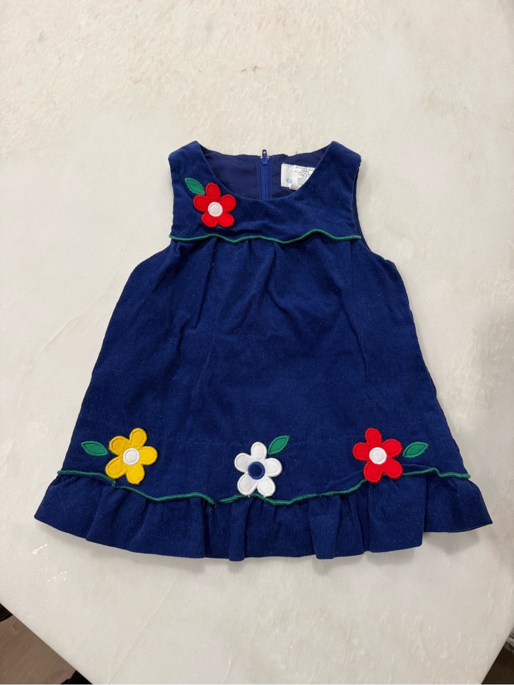 Florence Eiseman Navy Corduroy Dress with Red, Yellow & White Flowers